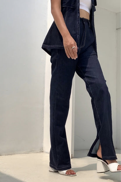 JAN SLIT PALAZO DENIM PANTS