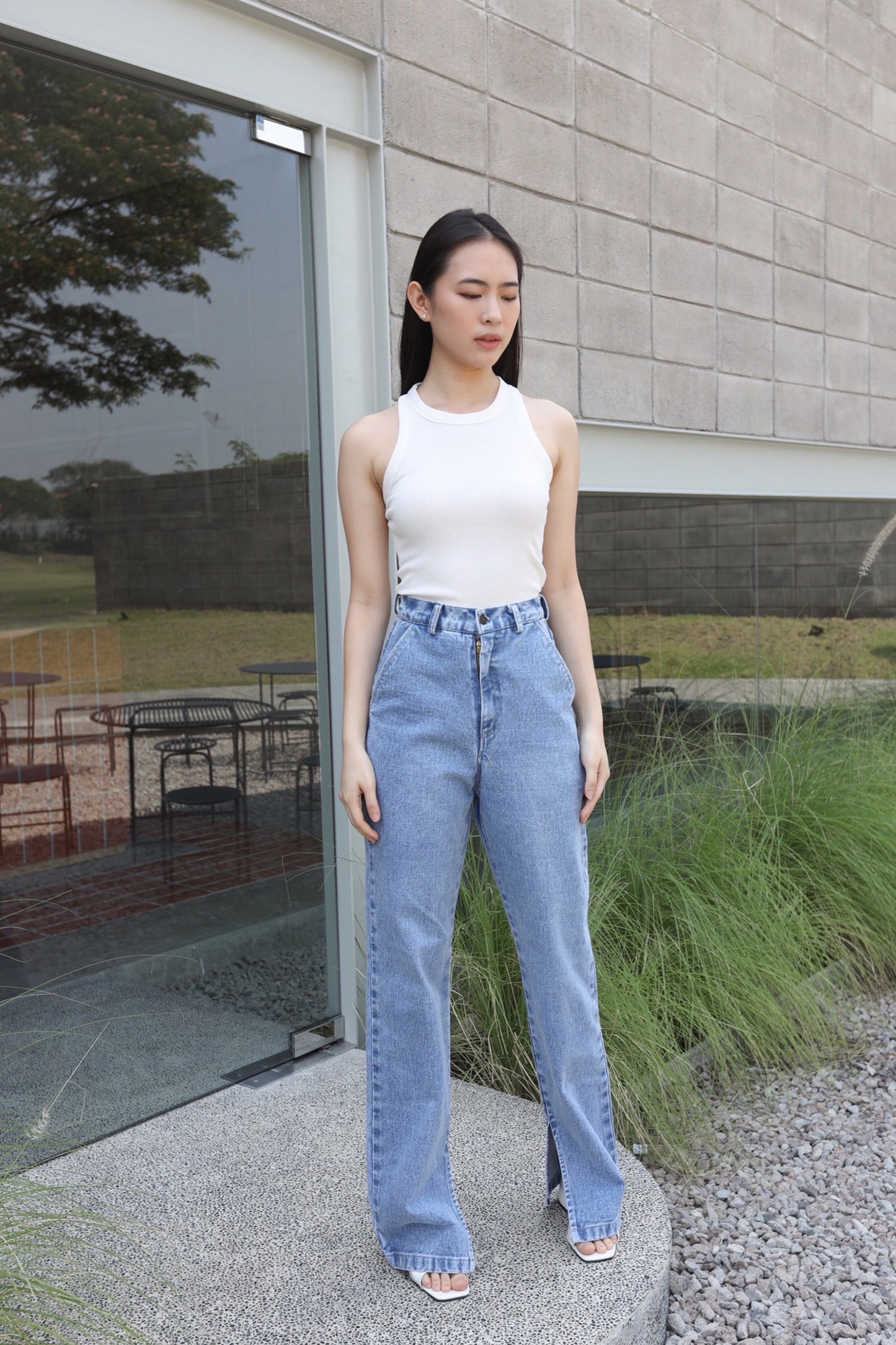 JAN SLIT PALAZO DENIM PANTS