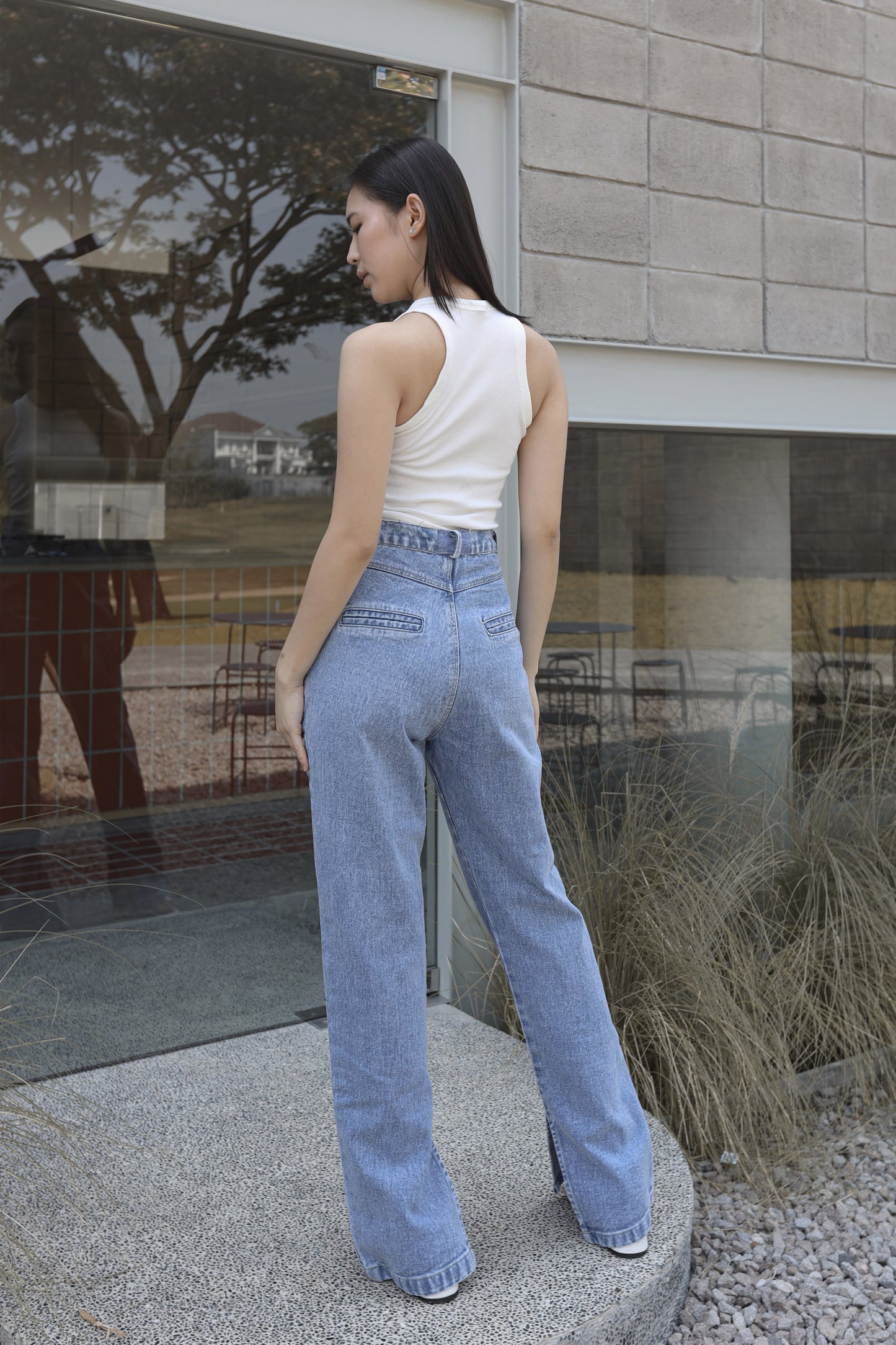 JAN SLIT PALAZO DENIM PANTS