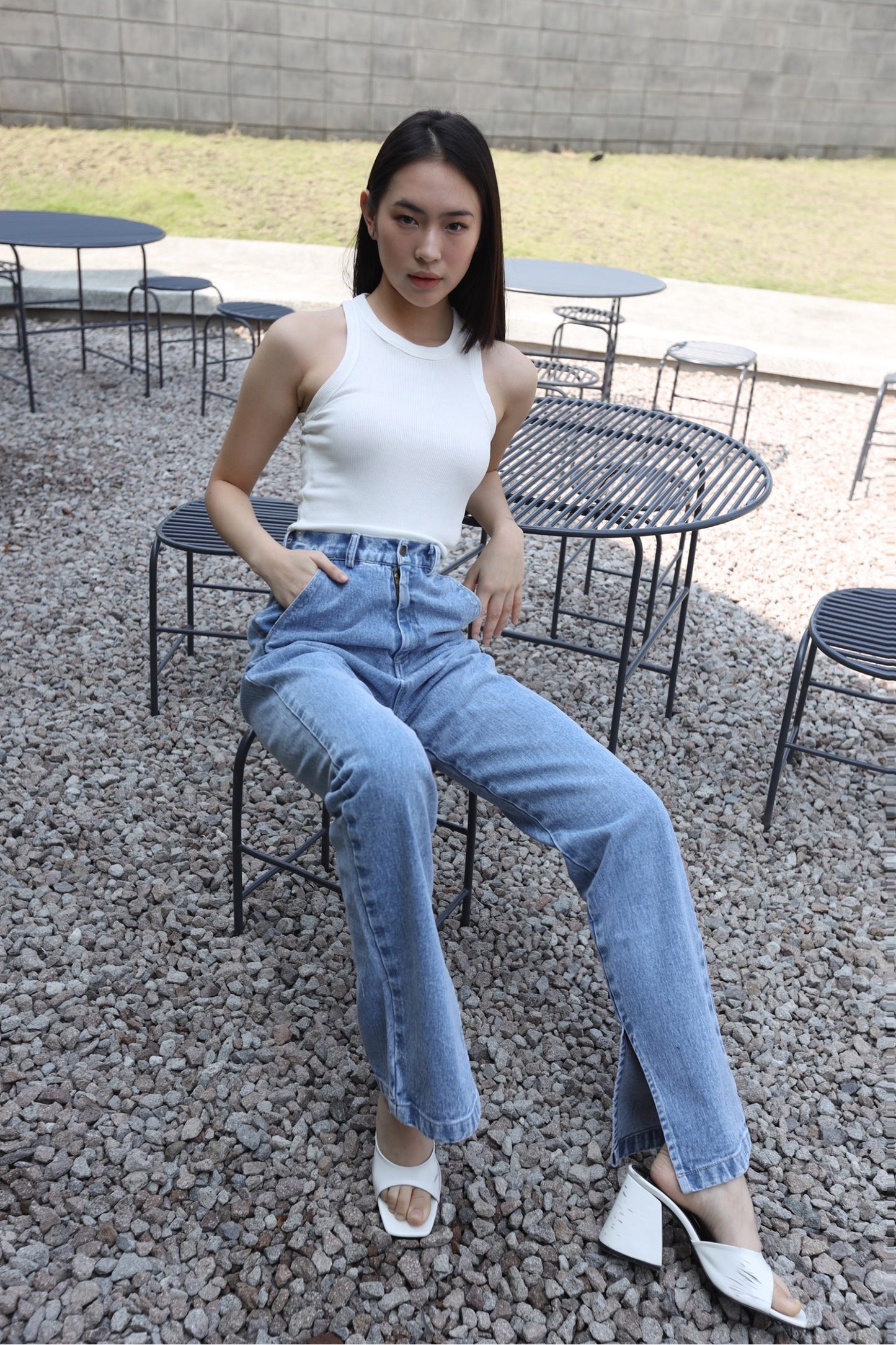 JAN SLIT PALAZO DENIM PANTS