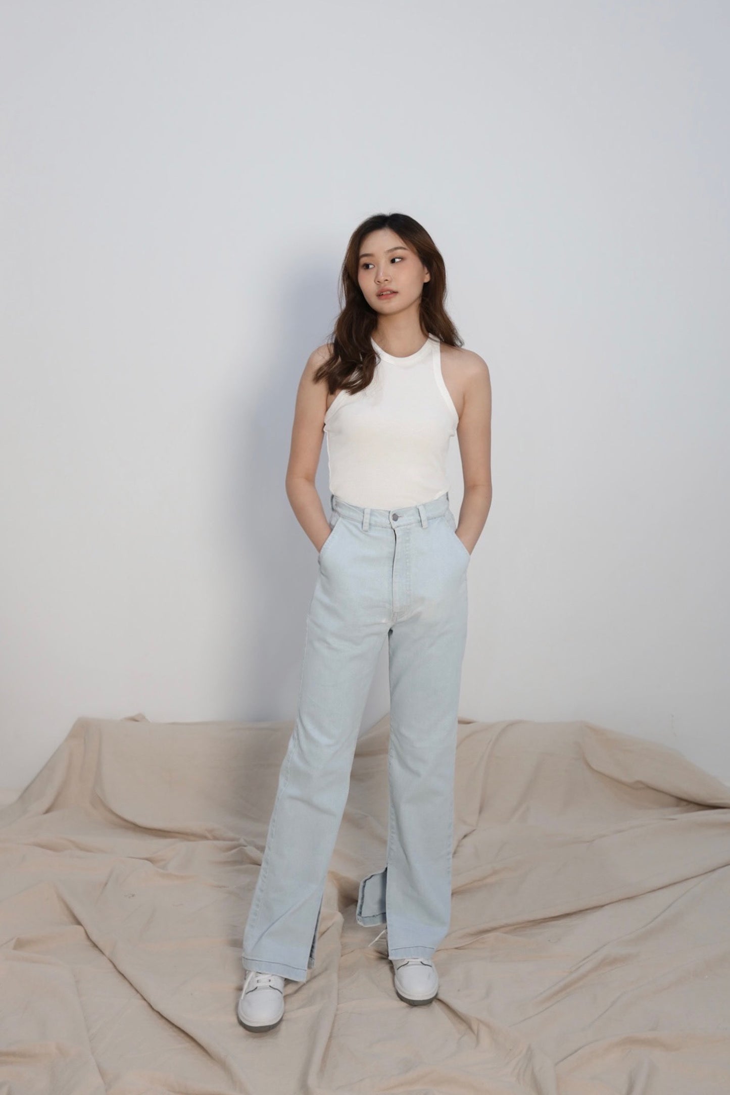 JAN SLIT PALAZO DENIM PANTS